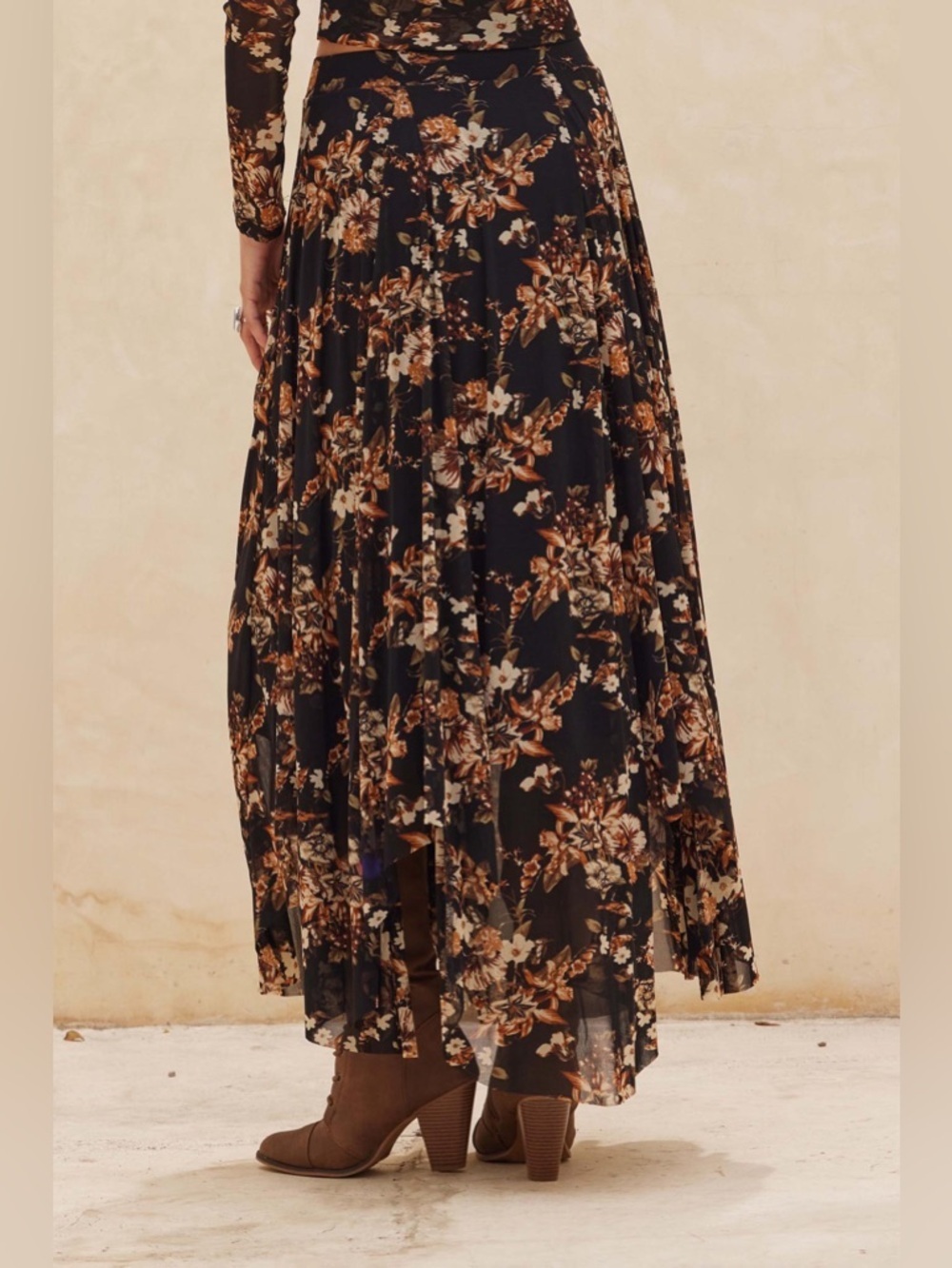 Promesa Cinched Asymmetrical Floral Print Gypsy Boho Maxi Skirt - Picture 7 of 7